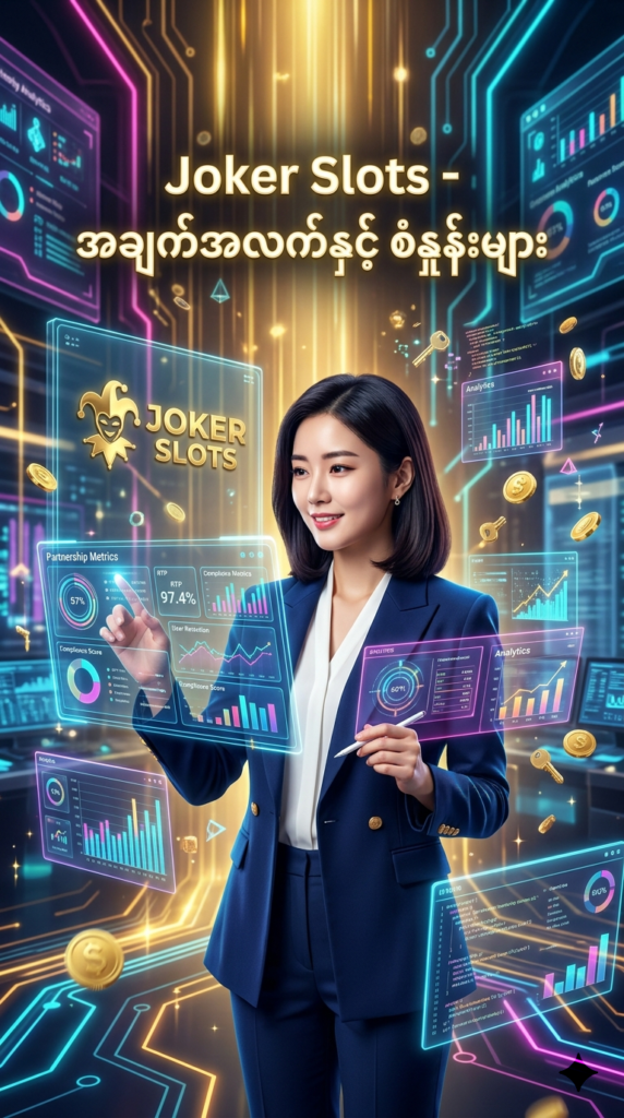 Joker Slots ၏ အချက်အလက်နှင့် ပါတနာဝင်ရောက်မှုဆိုင်ရာ စံနှုန်းများကို ပညာရှင်ဆန်ဆန် တင်ဆက်ထားသည့် ဒီဂျစ်တယ်ပုံရိပ်ဖြစ်ပြီး၊ ခေတ်မီဆန်းသစ်သော ဂရပ်ဖစ်များနှင့် တောက်ပသည့် ရွှေရောင်အငွေ့အသက်များဖြင့် အသုံးပြုသူများအတွက် ယုံကြည်စိတ်ချရမှုကို ပုံဖော်ထားပါသည်။